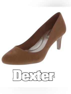 9Wide Dexter Comfort Pumps with Almond Toe and Suede Texture.